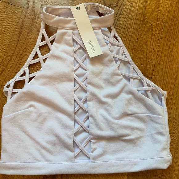 LF Millau White High Neck Lattice Top - Picture 4 of 6